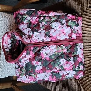 Lands' End, floral, primaloft, quilted, floral jacket, pink/red, size M 10/12